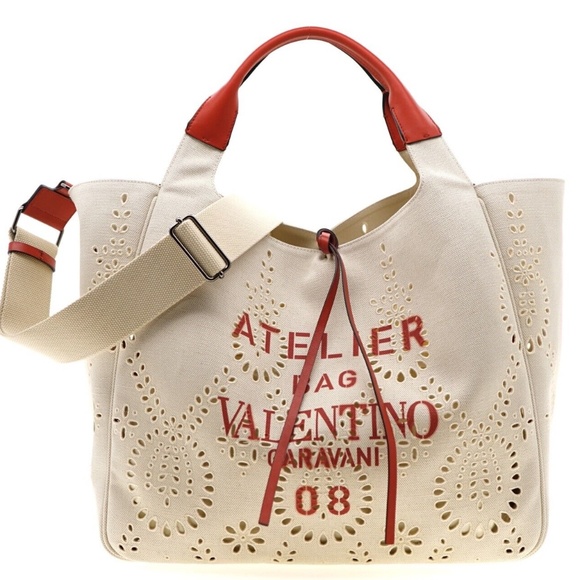 Valentino Garavani Atelier 08 Tote Shoulder Bag Large Beige Canvas New - Picture 2 of 8